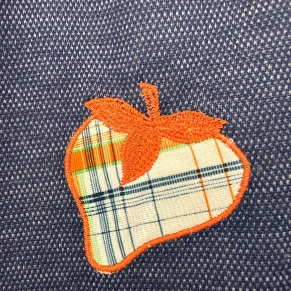 VINTAGE 3-pc 60s/70s denim/plaid print skirt/shirt/tunic set w/apple motif (S) - Picture 8 of 16